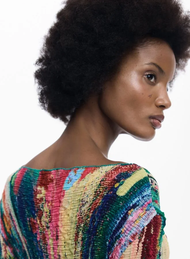 DESIGUAL multicolor abstract print Ruched Asymmetrical Dress for Women | Best Price UAE